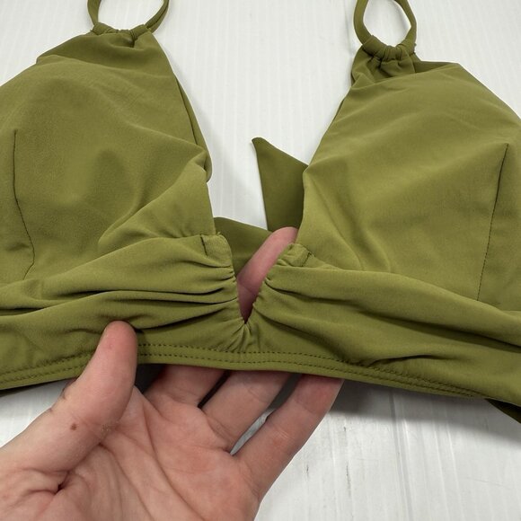 Reiss Olive Green Triangle Bikini Set Size US 8 Swimwear Two Piece Tie Side - Picture 6 of 9
